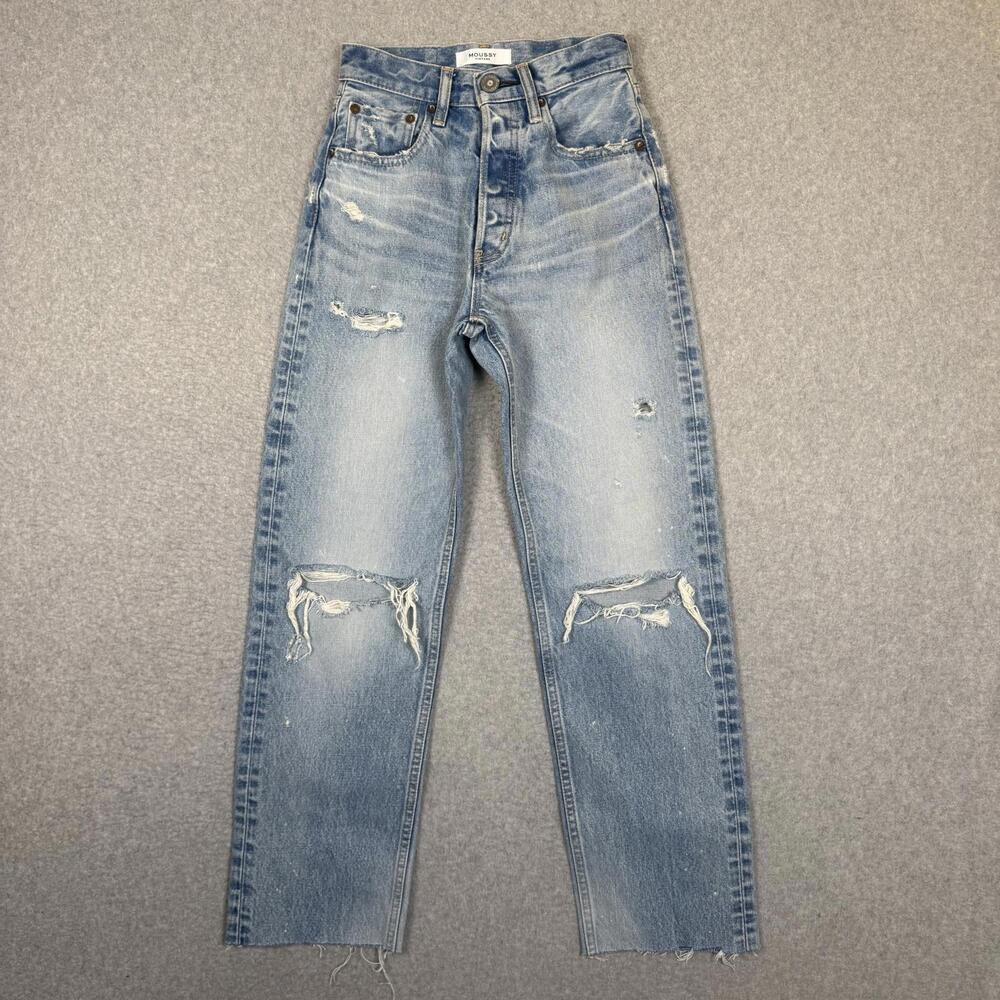 Moussy Vintage Women's Size 23 Light Wash Blue Distressed Straight Leg Jeans